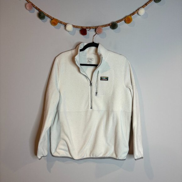 L.L. Bean white fleece half zip pullover sweatshirt - Picture 1 of 5